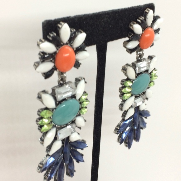 3/$30 COLORFUL STATEMENT RHINESTONE EARRINGS MULTICOLOR CLUSTER LONG PARTY - Picture 5 of 12